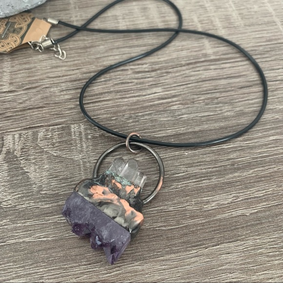 Tri-Quartz Point & Amethyst Copper Wrapped Necklace - Picture 3 of 9